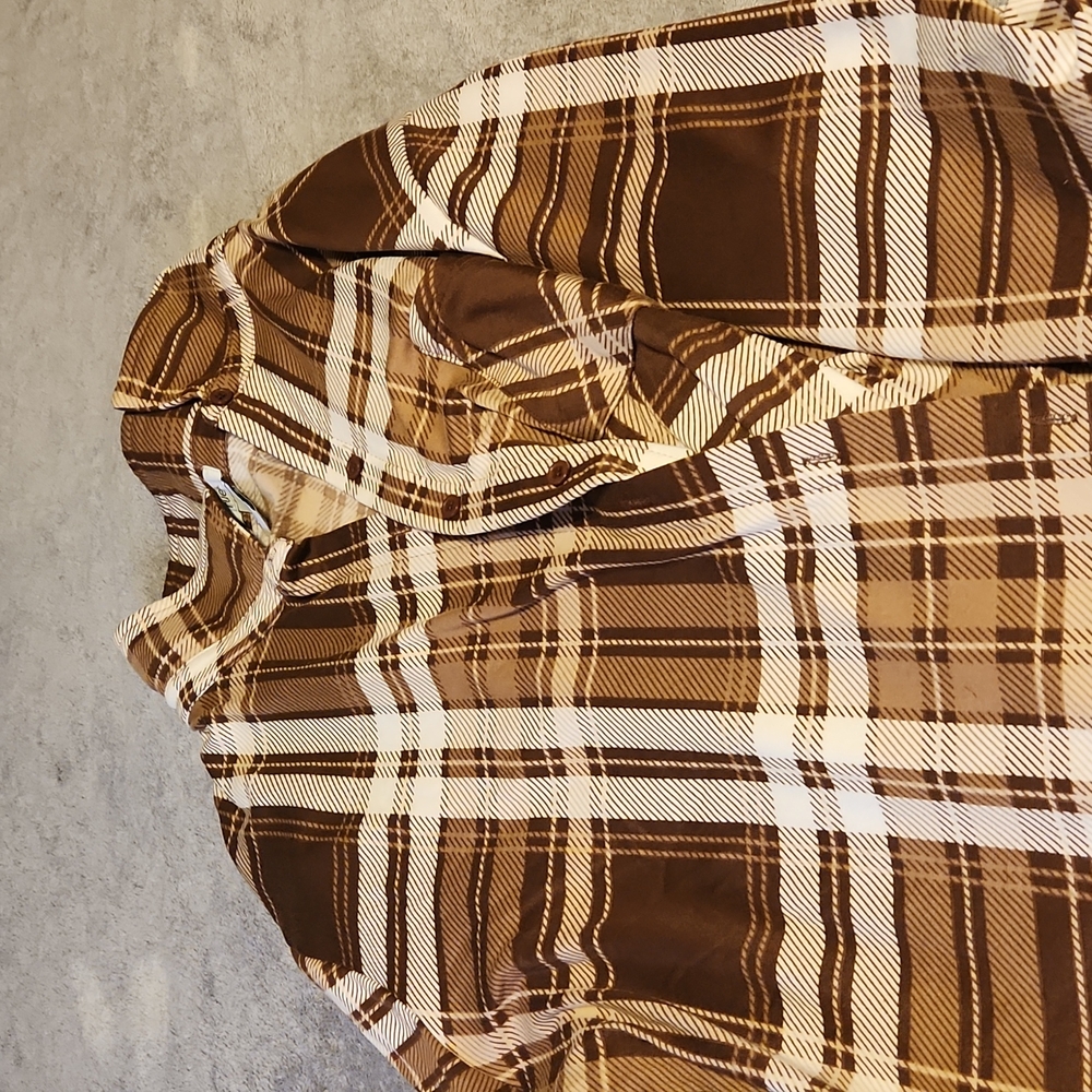 Brown plaid button up top